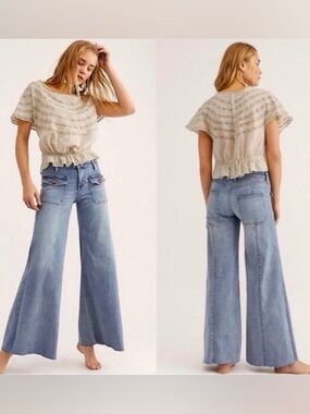 Free People Hailey Low Rise Bell Bottom Jeans Light Wash
